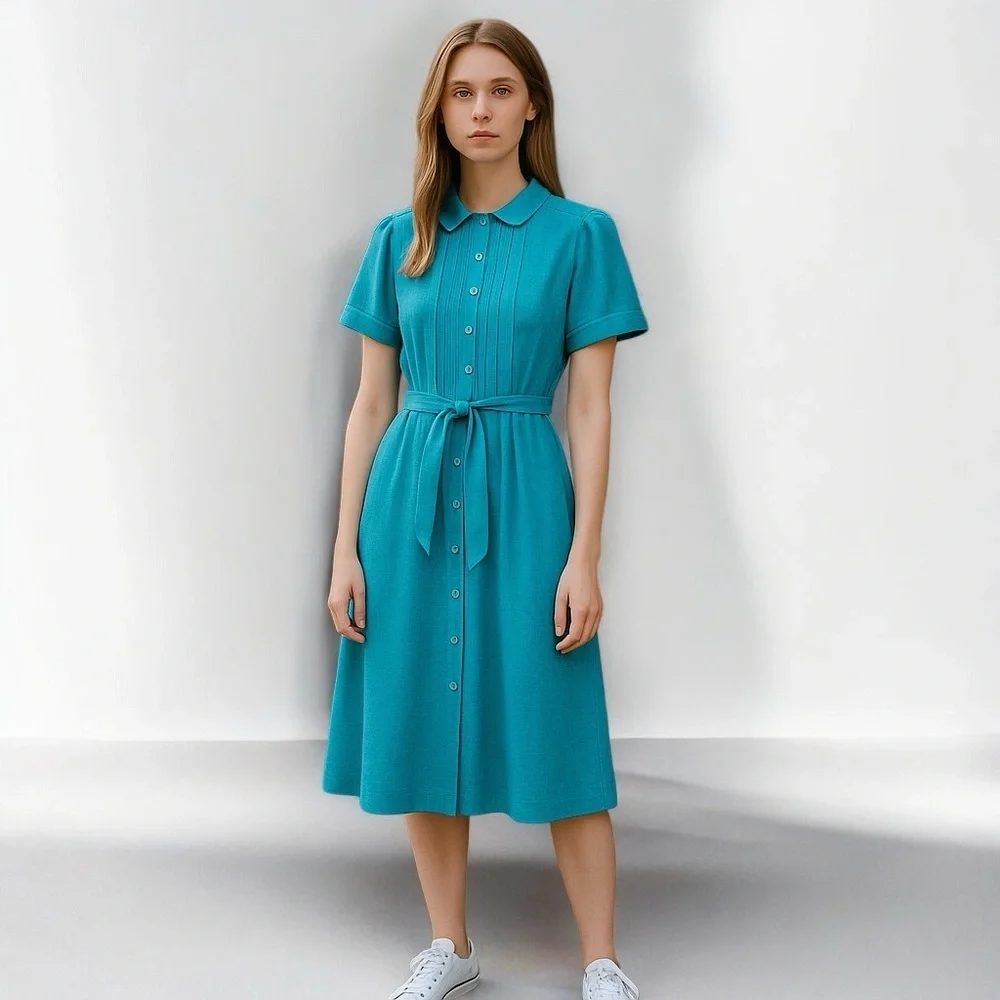 Vintage 1960s Schrader Sport Petite Womens Blue Dress Size 12 Petite - Picture 1 of 7